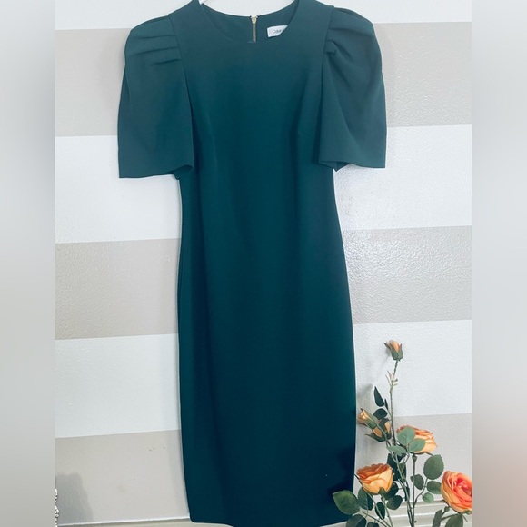 Calvin Klein Green Puff Sleeve Sheath Dress - Picture 2 of 8
